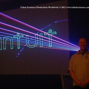 Intuit Laser Logo Event Display Graphic Laser Stage Design Rentals by Tribal Existance Productions Worldwide